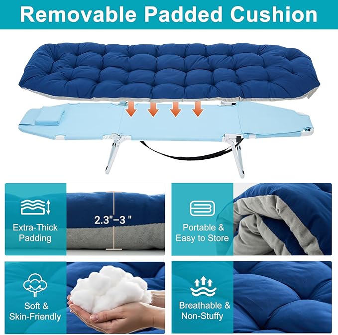 Slsy Folding Camping Cot for Adults with Pad, Padded Portable Sleeping Cots, Camp Bed with Carry Bag for Outdoor Travel, Beach, Hiking