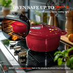 Overmont Enameled Cast Iron Dutch Oven - 4.5QT Pot with Lid Cookbook & Cotton Potholders - Heavy-Duty Cookware for Braising, Stews, Roasting, Bread Baking red