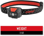 Coast® FL19 365 Lumen Dual Color (White & Red) LED Headlamp, Batteries & Hard Hat Clips Included, Black