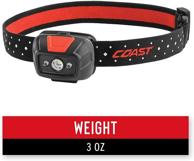 Coast® FL19 365 Lumen Dual Color (White & Red) LED Headlamp, Batteries & Hard Hat Clips Included, Black (Pack of 2)