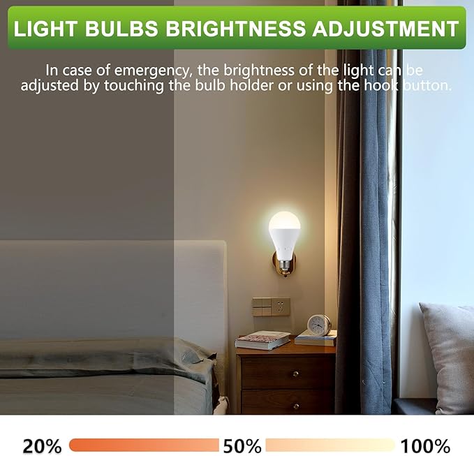 4 Pack Rechargeable Emergency Light Bulbs, Battery Powered LED Light Bulb 3000K Warm E26 120 Volt 9W 60W Equivalent with 1200mAh for Home Power Outage Camping Hurricane