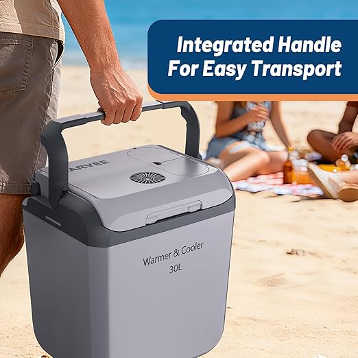 Garvee 32 QT (30 L) Electric Cooler & Warmer with Handle, Portable Car Refrigerator, 12V Car Cooler, 110V AC Home Power Cord, Plug In Coolers, Car fridge for Vehicle, Truck, Travel, Camping, Gray