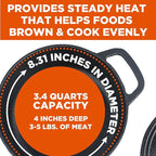 COMMERCIAL CHEF 3.4 Quart Cast Iron Dutch Oven with Dome Lid and Handles