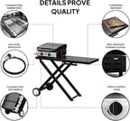 Bonnlo Foldable Flat Top Grill with 2 Burner & Lid, Powerful 20,000 BTU Propane Gas Grills with Ignition, Enamel Griddle, Side Shelf & Portable Cart with Wheels for Outdoor Camping Hibachi Grill Use