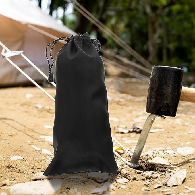 Mikinona Camping Tent Pegs Storage Bag 5pcs Black Aluminum Alloy Outdoor Tent Stake Pouch Practical Camping Tool Organizer for Hiking and Backpacking