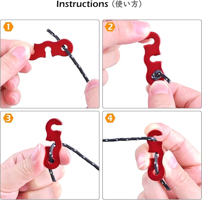 TRIWONDER Guyline Cord Adjuster Rope Tensioner Tent Guy Line Paracord Tightener Loop Alien Aluminum Alloy for Camping Hiking (Red - 12 Pack)