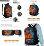 Rnyleeg Basketball Backpack for Kids Age 6-8 Novelty Boys Backpack Set with Lunchbox Lightweight Bookbag Set 3 Piece for Elementary School Casual Packsack