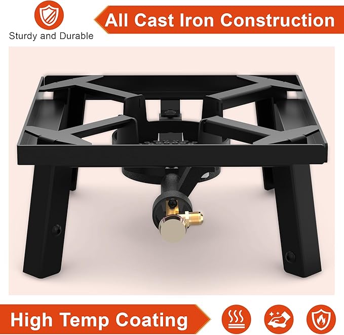 Nelyrho Propane Outdoor Stove, High Pressure Single Propane Burner, 153,000 BTU, Adjustable Height, 0-30 PSI, Heavy-Duty Cast Iron for Outdoor Cooking, Camping, Turkey Frying & Brewing