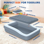 Inflatable Toddler Travel Bed - 64 Inches Grey Kids Air Mattress with Safety Sides & Fast Electric Pump - Portable Toddler Bed for Travel & Camping & Sleeping with Carry Bag