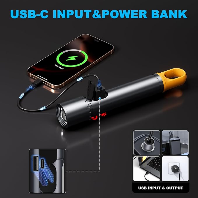 Magnetic Flashlight Rechargeable,2000LM 5000mAh Flashlights High Lumens with 9 Modes,Waterproof, Adjustable,Powerful Flash Light,Multi-Flashlights for Home,Car,Hiking,Camping (2, Black)