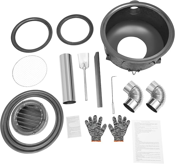 Wood Burning Stove with Grill Rack, Portable Camping Rocket Stove Chimney Charcoal Grill & Furnace Rings, for Outdoor Backyard Cooking, Picnic and Barbecue (Gray, 20.5 in)