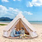 4 Season Waterproof Canvas Bell Tent for Camping - 3m (10ft) Heavy Duty Yurt Tent with Ground Ventilation & Stove Jack, Outdoor Shelter for Family/Group, Portable Khaki Cotton