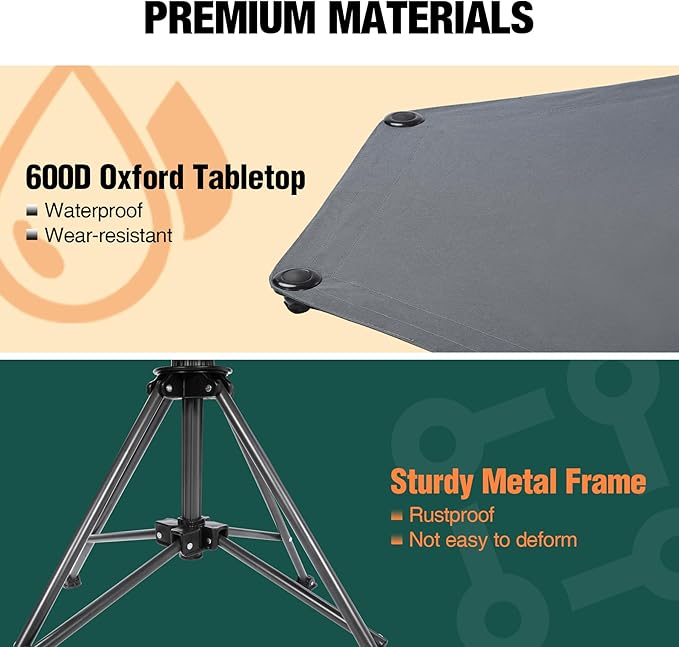 Extra Tall Folding Chairs 2 Pack & Adjustable Height Folding Table Set, Portable Outdoor Bar Table & Foldable Director Chairs with Makeup Pocket for Backyard,Beach,Travel with Storage Bag