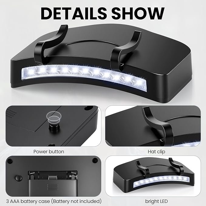 6 Pcs Hat Clip Light, 11 LED Cap Lights Clip on Hat, IPX5 Waterproof Hands-Free Flashlight for Running, Working, Biking, Camping(AAA Batteries not Included)