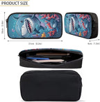 3PCS Cute Shark Fish Sea Print Blue School Bag, 17 Inch Laptop Bookbag Daypack Knapsack Rucksack Lunch Bags Pen Case for College Student
