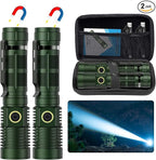 Small Tactical Flashlights High Lumens - 1500 Meters Long Beam Super Bright LED Magnetic Flashlight USB Rechargeable Zoomable 5Modes Long Beam Spotlight Flashlight for Hiking, Camping-dark Green