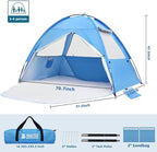 COVACURE 2026 New Upgraded Beach Tent Sun Shelter for 3-4 Person - UPF 50+ UV Protection Beach Shade, Waterproof & Lightweight, Easy Setup Portable Sun Canopy for Camping, Fishing, Beach(Blue)