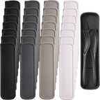 Yahenda 28 Sets Reusable Travel Utensils Set with Case Wheat Straw Cutlery Portable Spoon Knife Forks Plastic Tableware Lunch Box Accessories Bulk for Adults Travel Picnic Camping Utensils(Cold Color)