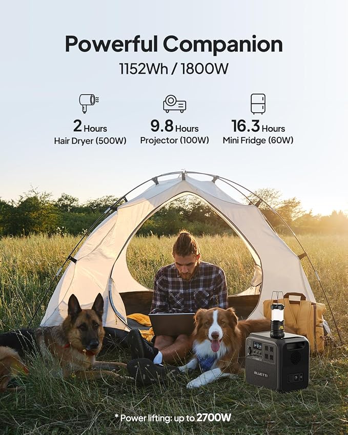 BLUETTI AC180 Portable Power Station & Charger 1 (Ships Separately), 1152Wh LFP Backup, 560W DC-DC Alternator Charger for Solar Generator, 2.5H Full Charge via Car, Ideal for Road Trips, Off-grid Use
