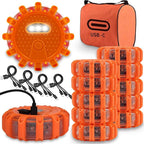 USB-C Rechargeable LED Road Flares Emergency Lights-Large Capacity (Lithium Battery) 3 in 1 Cable Roadside Warning Car Safety Beacon Flashing Disc Kit with Magnetic Base for Vehicles