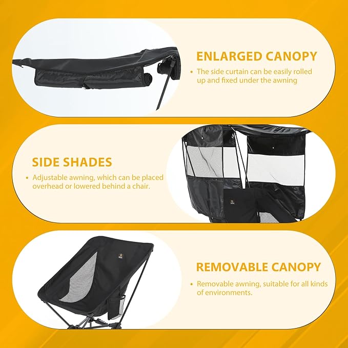 Nice C Camping Chair with Canopy, Compact Chair with Shade, Ultralight Umbrella Fishing Chairs, Portable Backpack Chairs, Lightweight, Travel, Picnic, Festival, Hiking, Sports (1 Pack, Black)