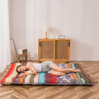 MAXYOYO Bohemian Retro Floor Mattress Vintage Floral Japanese Futon Mattress Roll Up Thicken Sleeping Bed Portable Camping Mattress Floor Lounger Couch Bed Pad, Twin Size