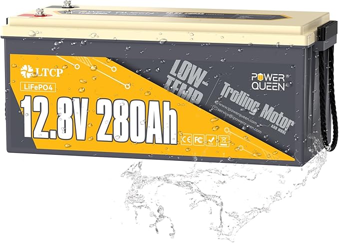 Power Queen 12V 280Ah PLUS LiFePO4 Battery Low-temp Protection Group 8D, Deep Cycle Lithium with 200A BMS, 3584Wh Energy, Up to 15000 Cycles for Truck, RV, Motor Home, Marine
