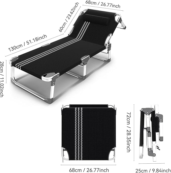 Aluminum Alloy Frame Camping Cot, Portable Folding Bed with Mattress, 5-Position Folding Chaise Lounge Chair for Indoor Outdoor