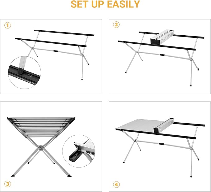 KingCamp Large Folding Camping Table Aluminum Roll Up Table Oversized Camp Table Stable Portable Outdoor Folding Table for Picnic Camping BBQ Backyard Party, 57.4''×31.4'' 6-8 Person,Support 176lbs
