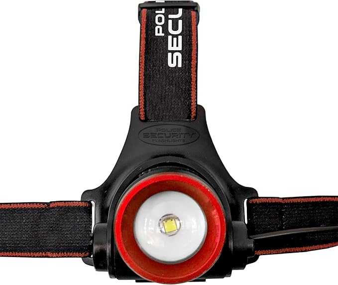 Police Security Lookout Headlamp - 1000 lumens - pivoting Base, Slide Focus —Perfect for Hands-Free Activities, Outdoor Adventures or Emergency situations - Comfort no-Slip Strap, 3 - Modes