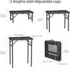 Anbte 2ft Folding Grill Table Max 29.5", 3 Adjustable Height Lightweight Camping Table with Heat-Resistant Mesh Tabletop Portable Handle, Waterproof, for Cooking BBQ Outdoor, 22.8" X 16", Black