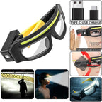 Adjustable Headlamp Glasses With Motion Sensor Rechargeable Headlight Safety Glasses for Camping