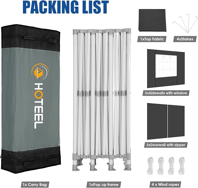 HOTEEL 10x30 Heavy Duty Pop up Canopy Tent for Parties with 8 Sidewalls, Easy Setup Outdoor Commercial Instant Gazebo for Wedding Event, with Portable Bag & Sand Bags, Black(Hexagonal Frame)
