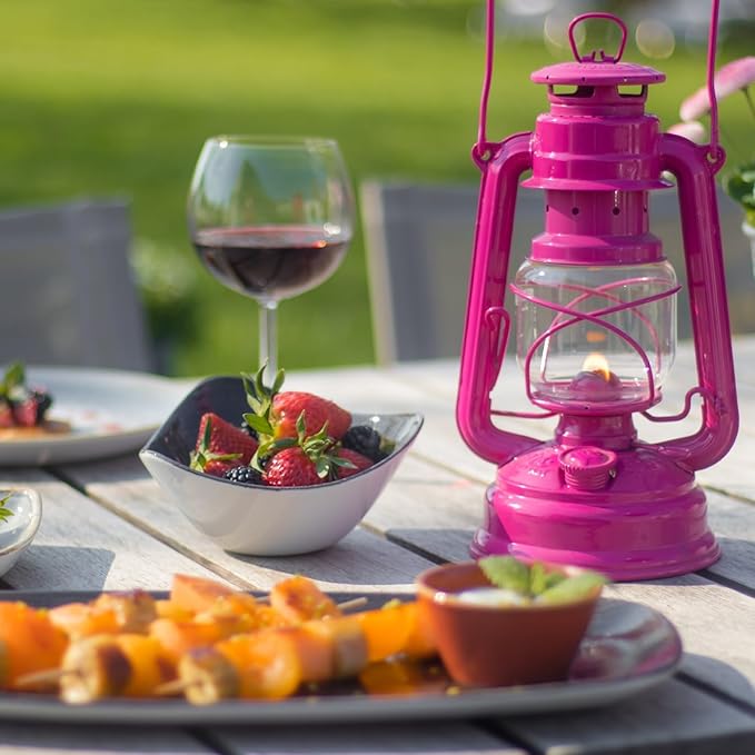 Feuerhand Outdoor Kerosene Fuel Lantern, German Made Weather Resistant Baby Special 276 Galvanized Hurricane Lamp for Camping or Patio, 10 Inches, Telemagenta