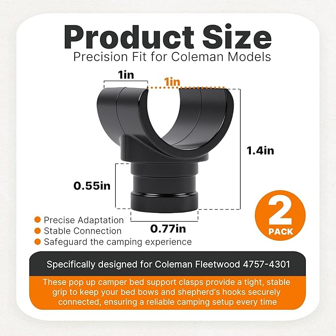 2 Pack Pop Up Camper Support Clasp – Heavy-Duty ABS Tent Pole End Connector for RV Coleman Fleetwood 4757-4301 – Weather-Resistant Pop Up Camper Support & Accessories