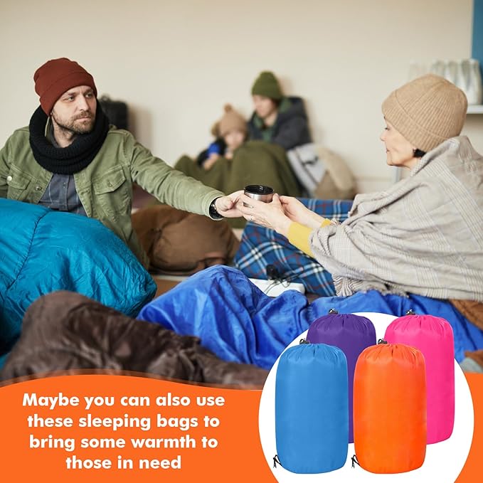 Macarrie 4 Pcs Bulk Sleeping Bags for Homeless Donation Shelter Adults 0 Degree Waterproof Backpack Bags with Compression Sack for Cold Weather Emergency Hiking Camping Warm