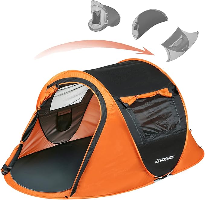 EchoSmile Instant Pop Up Camping Tent, 2/4/6 Person, Easy Setup Tent, Water Resistant Dome, Portable with Carry Bag