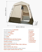 VEVOR Camping Shower Tent, 2-Room Foldable Privacy Tent Changing Room with Ground Stakes, Ropes, Carry Bag, and Crossbar, 150D Oxford Fabric with Silver Coating, for Camping, Beach, and Fishing