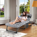 ABORON 5 Positions Camping Cots for Adults,Outdoor Folding Sleeping Cot/Mat,Folding Chaise Lounge Chair with Pillow,Portable Reclining Chair for Beach Lawn Camping Pool,Sunbathing Chairs
