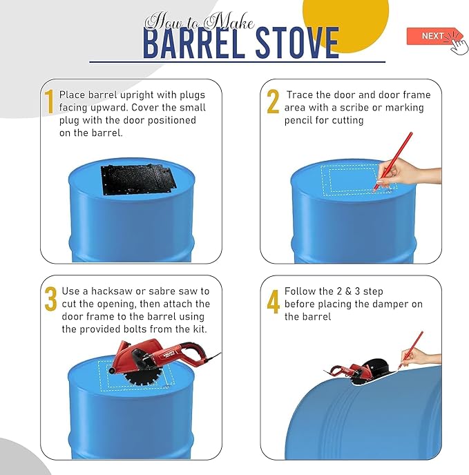 Barrel Stove Kit – Perfect for Wood Stove Kit for 55 Gallon Drum - Barrel Stove Door - Fire Wood Camp Stove Kit for Emergency Heating & Cooking