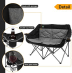 Northroad Folding Loveseat Camping Chair Portable Double Duo Full Padded Garden Chair for 2 Person Sofa w/ 2 Cup Holder,Wine Glass Holder,Mesh Storage,Support 500lbs for Picnic Beach Travel