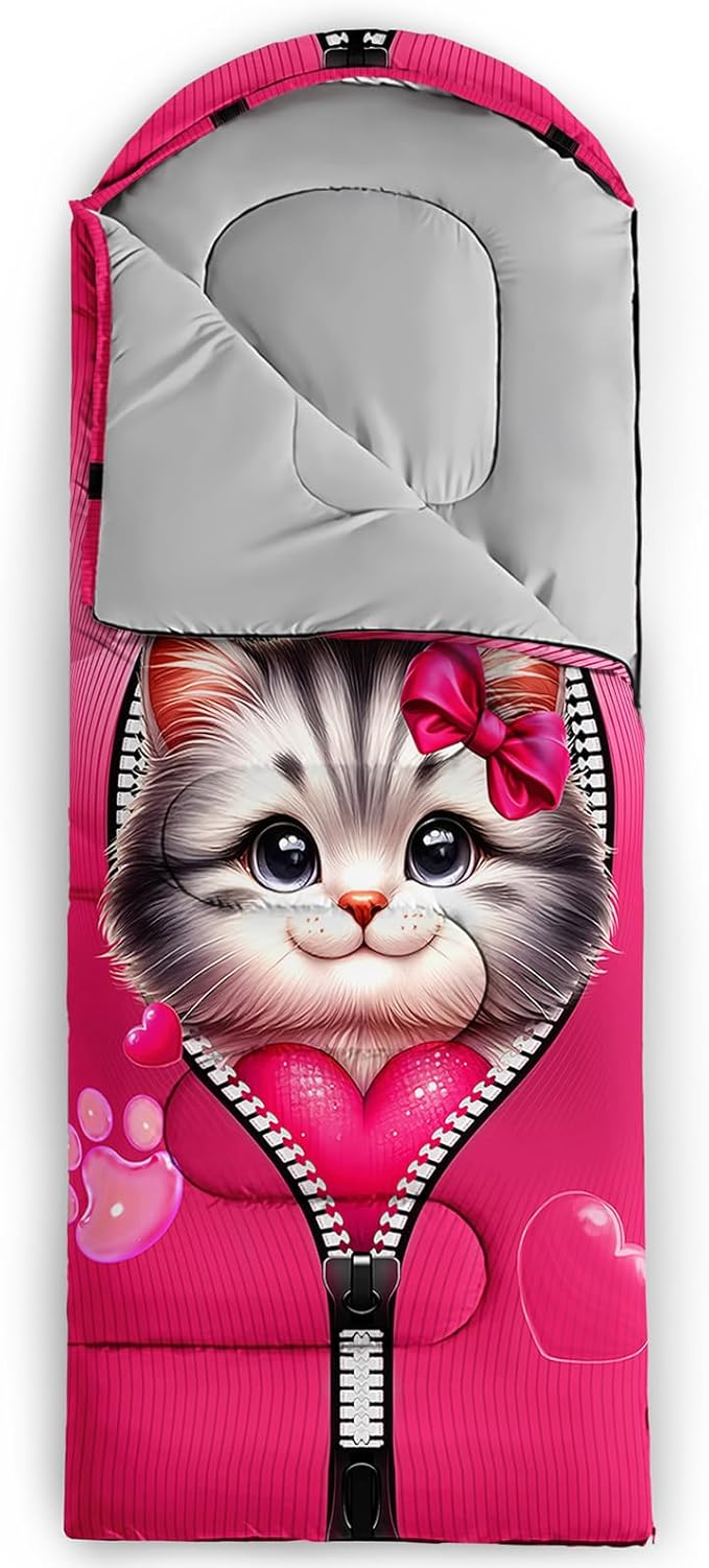 AILONEN Kawaii Panda Sleeping Bags,Lightweight & Waterproof,3 Season Warm & Cool Weather,Dreamy Purple Flower Animal Themed Sleeping Bags for Boys,Girls,Kids,Adults Travelling,Outdoors