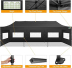COBIZI 10x30 Pop up Canopy Tent 10x30 Canopy with 8 Sidewalls Waterproof Heavy Duty Commercial Tent for Parties Outdoor Garden Gazebo, Carry Bag with Wheel(10x30ft, Black)