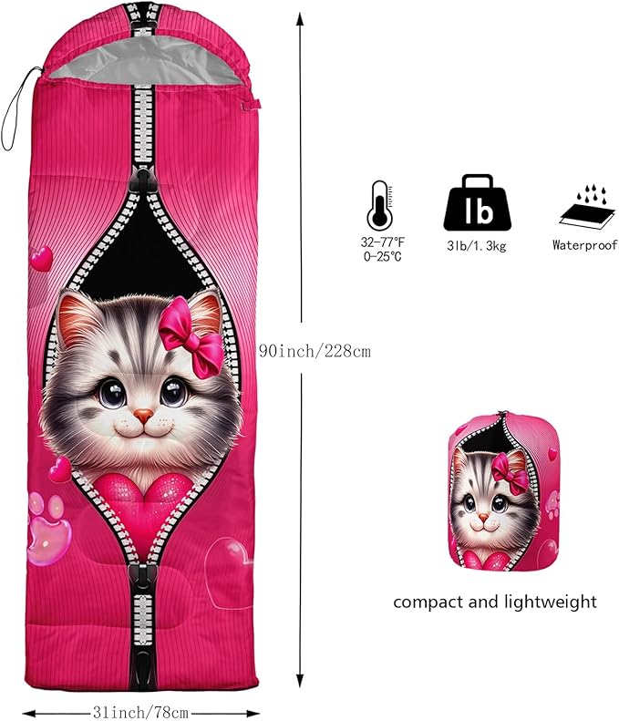 AILONEN Kawaii Panda Sleeping Bags,Lightweight & Waterproof,3 Season Warm & Cool Weather,Dreamy Purple Flower Animal Themed Sleeping Bags for Boys,Girls,Kids,Adults Travelling,Outdoors