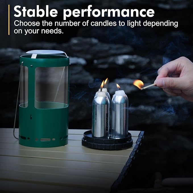 Candle Lantern, Camping Gear for Campers and Emergency Use, Without Candles (Green)