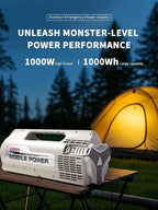 Portable Power Station with Adjustable Camping Light, 1000Wh LiFePO4 Battery Power Station, Solar Generator for Home Backup, Power Outages, and Outdoor Camping (US Stock)