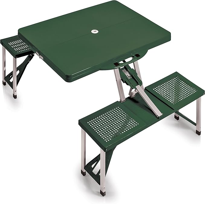 Picnic TIME Portable Folding Picnic Table with Seats for 4, Collapsible Aluminum Table with Benches & Umbrella Hole, Lightweight Foldable Table for Camping, Travel, Backyard, Tailgating | with Umbrella Hole