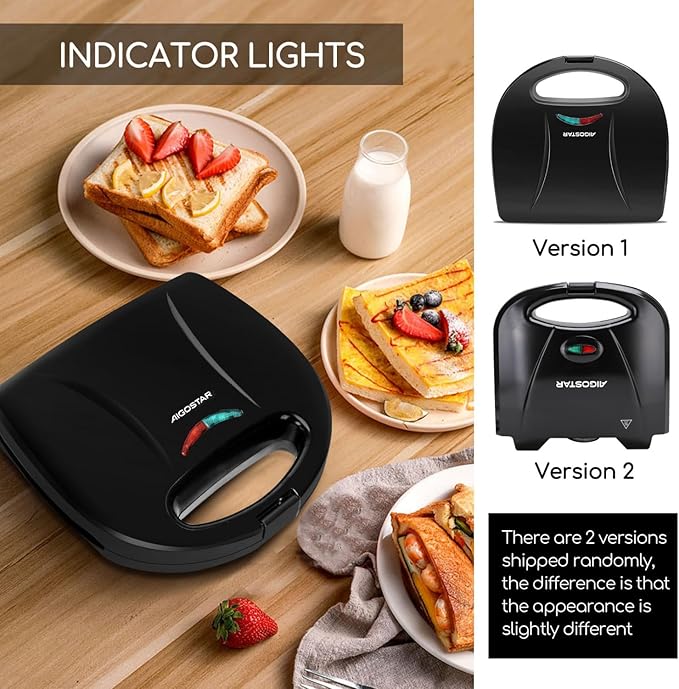 Aigostar Sandwich Maker with Non-stick Deep Grid Surface for Egg, Ham, Steaks Compact Electric Grill Tostadora de Pan Black, ETL Certificated, Roy