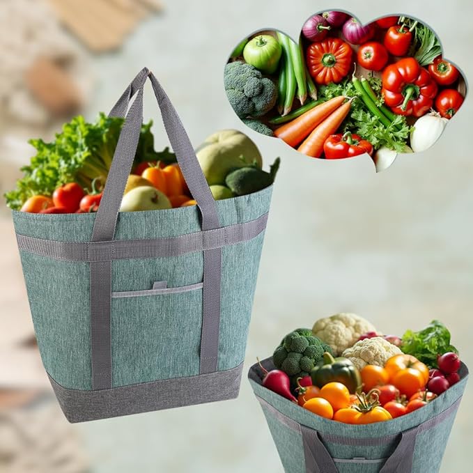 mosago Professional Insulated Food Delivery Bag, Large 39L Commercial Catering Tote for Pizza & Grocery, 3-Layer Thermal Leak-Resistant Shopping Bag, Heavy Duty Green Cationic Fabric, Collapsible