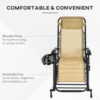 Outsunny Outdoor Rocking Chairs, Foldable Reclining Zero Gravity Lounge Rocker with Pillow, Phone & Cup Holder, Combo Design with Folding Legs, Beige